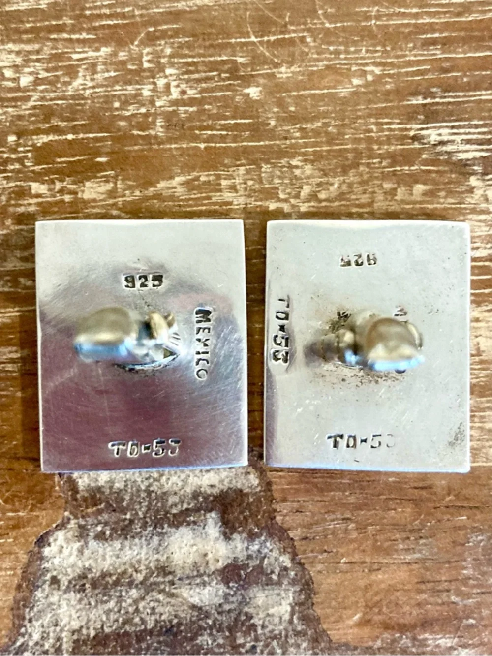 Vintage Taxco Modernist Sterling Silver Cufflinks – TD‑53 – Black Inlay – 24g